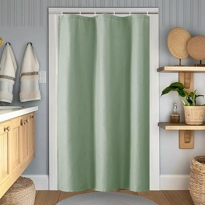 OWENIE Sage Green Stall Shower Curtain for Bathroom, 3D Embossed Textured Fabric Small Shower Curtain for Narrow Stall Size, Machine Washable Water Resistance, Hotel Style, 36" W x 72" L, Sage Green