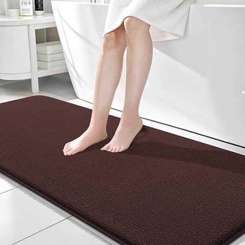 OLANLY Memory Foam Bathroom Runner Rugs 70x24, Absorbent Long Mat, Brown