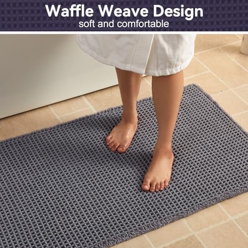 Triohero Waffle Runner Rug Bathroom, Long Boho Bath Mat, 24x60 Dark Grey