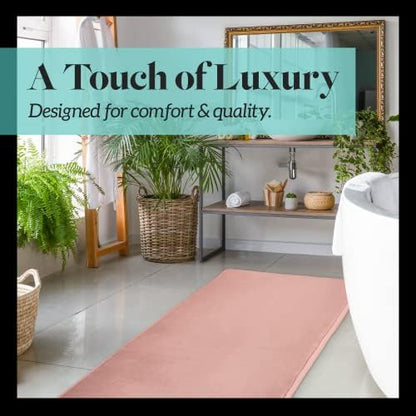 Memory Foam Bath Mat Non Slip Absorbent Super Cozy Velvet Bathroom Rug Carpet (72 inches X 24 inches, Peach)