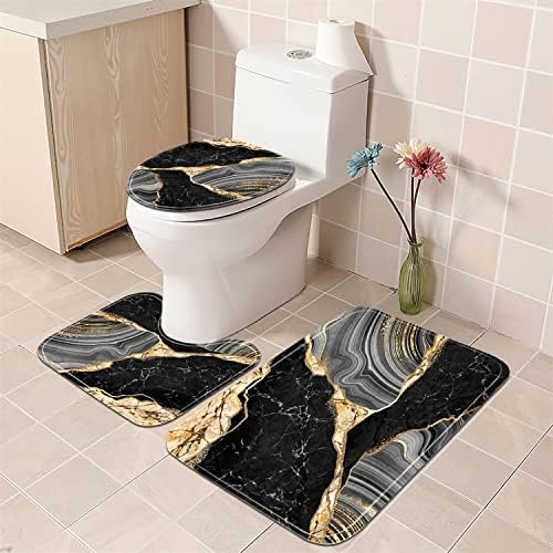 Nkzply 4Pcs Black Shower Curtain Bathroom Sets with Shower Curtain and Rugs