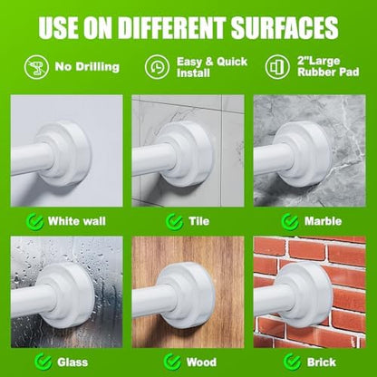 Ausemku Shower Curtain Rod - 32-92 Inch Rustproof Tension Rod, Non-Slip Spring Design, No Drilling Adjustable Curtain Rod for Bathroom, Kitchen, and Closet（White）