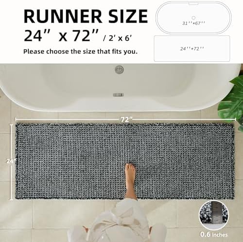 TYUU Waffle Runner Rug Bathroom, Long Boho Bath Mat, 72x24 Black & White