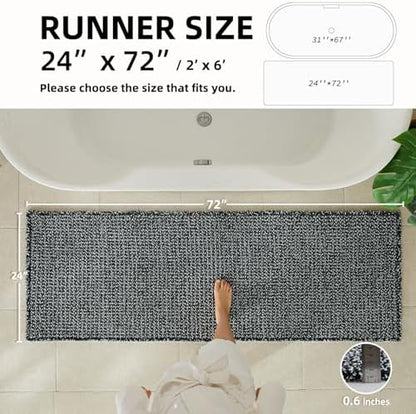TYUU Waffle Runner Rug Bathroom, Long Boho Bath Mat, 72x24 Black & White
