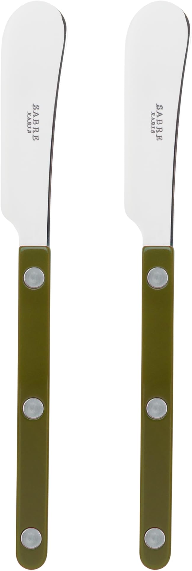 Sabre Paris - Set of 2 Spreader Knives 5.5 inches - Bistrot Collection - Perfect for Butter, Tapenades, Spreads - Stainless Steel & Nylon - Dishwasher Safe - Fern Green - Brilliant Finish