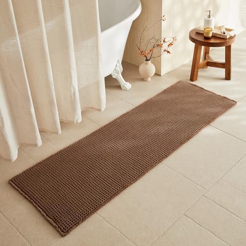 TYUU Waffle Runner Rug Bathroom, Long Boho Bath Mat, 72x24 Mocha
