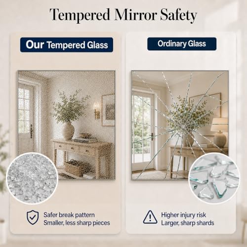 30"x30" Brushed Nickel Framed Square Bathroom Vanity Wall Mirror