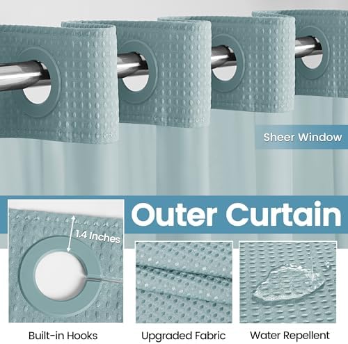 EUTXL Heavyweight No Hook Shower Curtain with Liner, Fog Blue, 54x80