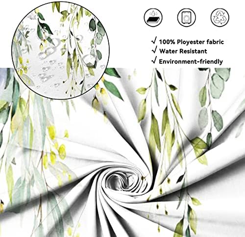 AWERT Small Stall Shower Curtain with Hooks Watercolor Plants Green Leaves 48x72 inch Half Size Shower Curtain for Bathroom/RV and Camper