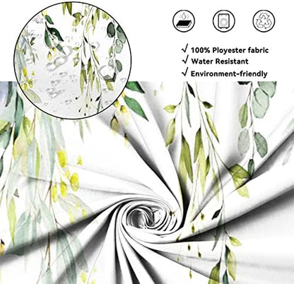 AWERT Small Stall Shower Curtain with Hooks Watercolor Plants Green Leaves 48x72 inch Half Size Shower Curtain for Bathroom/RV and Camper