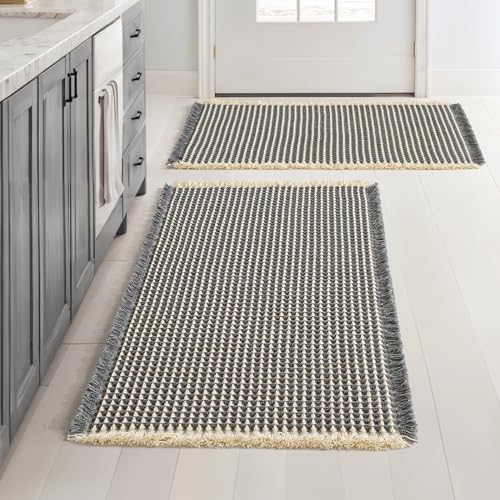 MIULEE Set of 2 Waffle Bathroom Rugs Dark Grey&Yellow Bath Mat 20x32 Inch