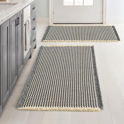 MIULEE Set of 2 Waffle Bathroom Rugs Dark Grey&Yellow Bath Mat 20x32 Inch