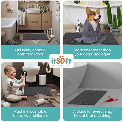 Chenille Bath Mats 22"x14", Plush Absorbent Bath Mats Quick Dry, Soft & Machine Washable, Non Slip Carpet for Bathroom, Thick Bathroom Rugs, Shower Restroom Rug Mat, Alfombras De Bano, Bathrugs