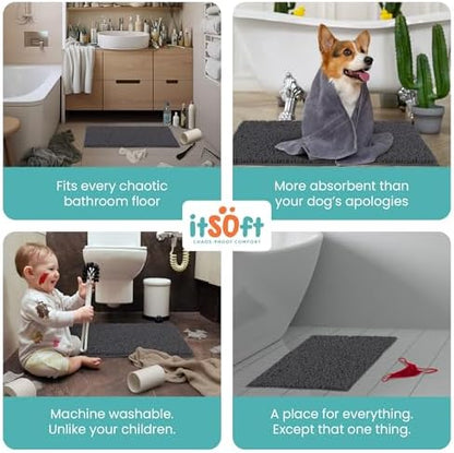 Chenille Bath Mats 22"x14", Plush Absorbent Bath Mats Quick Dry, Soft & Machine Washable, Non Slip Carpet for Bathroom, Thick Bathroom Rugs, Shower Restroom Rug Mat, Alfombras De Bano, Bathrugs