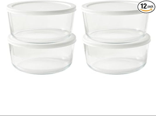 8-Piece Glass Food Storage Containers Set (4 Containers + 4 BPA-Free Lids) | 6.5-Cup, Leakproof | Microwave, Freezer, Oven & Dishwasher Safe | Ideal for Meal Prep & Pantry Organization, White