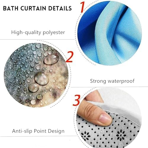 Yddsky 4 Pcs Pink Geometric Shower Curtain Set with Rugs Bathroom Set