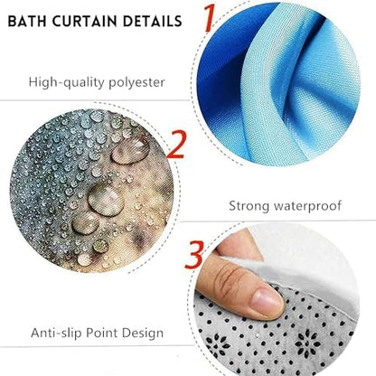 Yddsky 4 Pcs Pink Geometric Shower Curtain Set with Rugs Bathroom Set