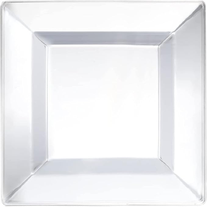 Party Essentials Party Supplies Disposable Classic Square Plastic Plates For Wedding/All Occasions, 8", 10-Count, Clear