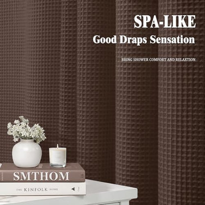 Extra Long Waffle Shower Curtain Heavyweight Cotton Fabric Brown 72Wx84L