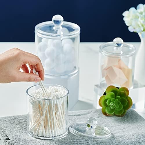 SheeChung 3 Pack Acrylic Qtip Holder with Labels, Qtip Jars for Bathroom