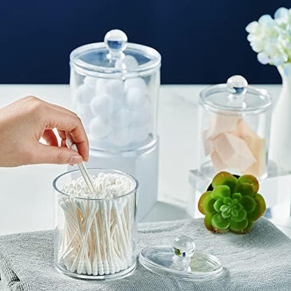 SheeChung 12 Pack Acrylic Qtip Holder with Labels,Qtip Jars for Bathroom