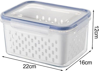 Multi-Functional Kitchen Sealed and Drainable Food Storage Container with Lid, 4 in 1 Produce Keeper with Basket, Freshness Preservation for Refrigerator or Pantry, 18x13x10cm and 22x16x12cm(S)