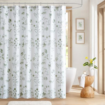 Martha Stewart 100% Cotton Floral Shower Curtain, 72 x 72, Sage Green