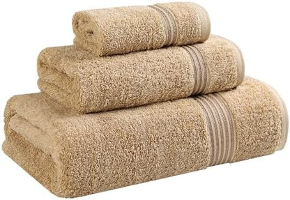 SUPERIOR Egyptian Cotton 3-Piece Towel Set, Basic Towels for Bathroom, Home Decor, Guest Bath, Shower, Apartment, Included 1 Face, 1 Hand, 1 Bath Towel, Washcloth, Quick Dry, Toast