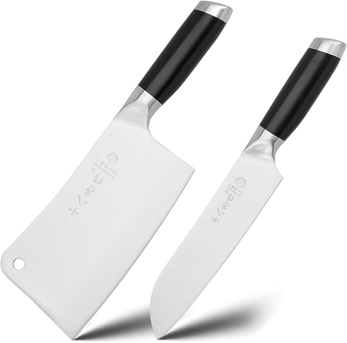 SHI BA ZI ZUO Meat Cleaver Set, 2 Pieces Professional Butcher Knife and Chef Knife Bone Chopper Perfect for Restaurants and Home Kitchen Use