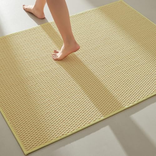 TYUU Large Bathroom Rugs Non Slip Washable Bath Rugs Super Absorbent Bathroom Rug Thin Quick Dry Low Pile Bath Mats, Yellow 36"x48"