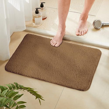 TECHMILLY Fluffy Tufting Bathroom Rug Mat 36x24, Absorbent Thick Non Slip Microfiber Mats, Quick Dry Machine Washable Bath Rug for Bathroom Floor, Bathtub and Shower, Tan