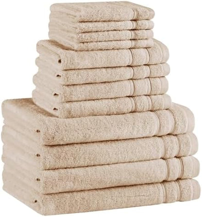 Comfort Spaces 12 Pc Towel Set, 100% Cotton Zero Twist, Beige Tan