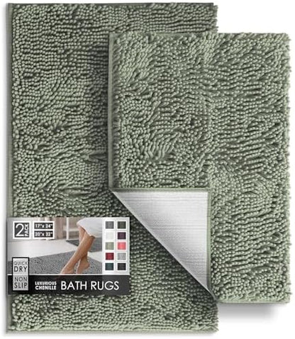 Hearth & Harbor Bathroom Rugs, Chenille Bath Mat - Machine Washable Bath Mats for Bathroom Non-Slip Backing Rubber, Quick Dry Bathroom Mat