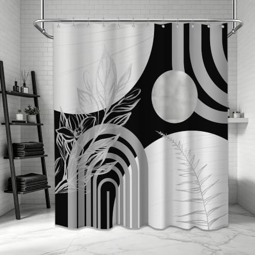 Grey and White Extra Long Shower Curtain, Tall 72X78 in, Mid Century