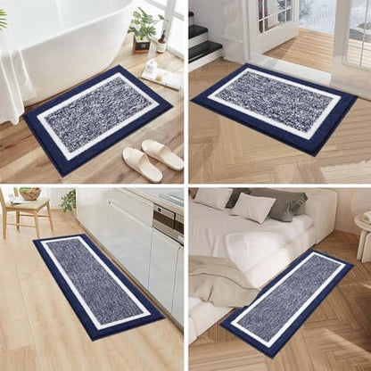 Pauwer Bathroom Rugs Sets 2 Piece, Non Slip Washable Bath Mat, Navy