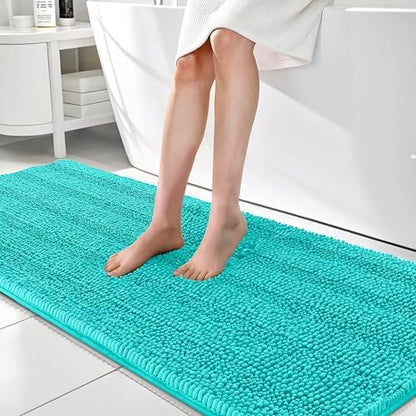 OLANLY Thick Bathroom Runner Rugs 70x24, Soft Chenille Long Bath Rugs, Teal