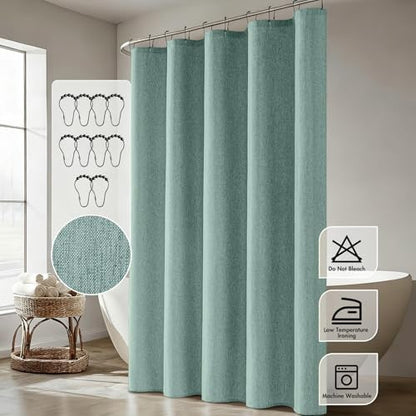 ANRODUO Teal Linen Textured Fabric Shower Curtain Set - W60xL72