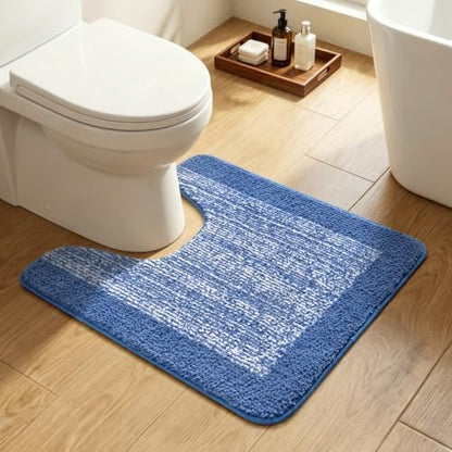 Toilet Rug U-Shaped 24x19 Washable Non Slip, Soft Absorbent Bath Mat Blue
