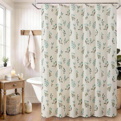 Colorful Star Farmhouse Floral Linen Shower Curtain, Vintage Boho Shower Curtain for Bathroom, French Country Pattern Waterproof Bathroom Curtains, 72" W x 72" L