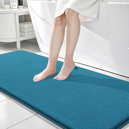 OLANLY Memory Foam Bathroom Runner Rugs 70x24, Long Bath Mats, Peacock Blue