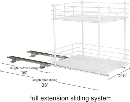 Household Essentials White Steel Two-Tier Pantry Organizer with Plastic Accents