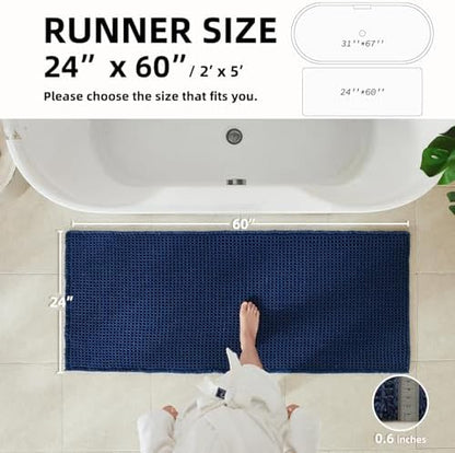 TYUU Waffle Runner Rug Bathroom, Long Boho Bath Mat, 60x24 Navy Blue