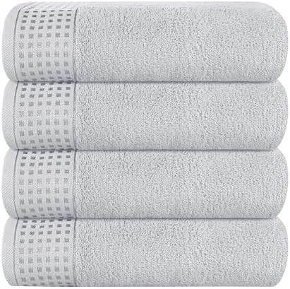 GLAMBURG Ultra Soft 4 Pack Oversized Bath Towel Set 27x54 inches, 100% Cotton Bath Towels, Highly Absorbant Compact Quickdry & Lightweight Towel, Ideal for Gym Travel Camp Pool - Light Grey