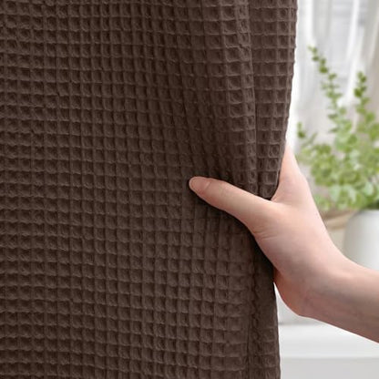 Extra Long Waffle Shower Curtain Heavyweight Cotton Fabric Brown 72Wx84L