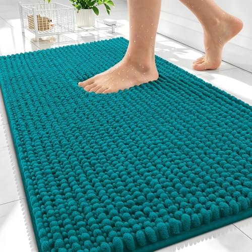 OLANLY Thick Chenille Absorbent Bathroom Rugs Mat 30x20, Deep Lake