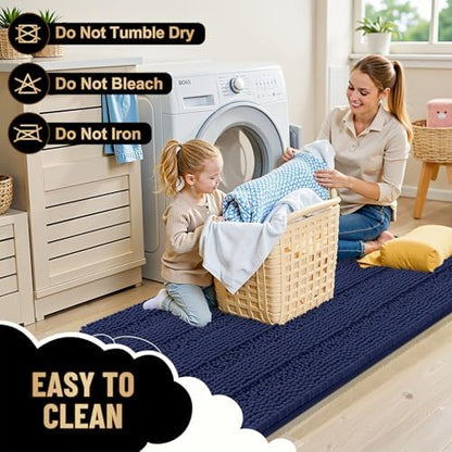 OLANLY Thick Bathroom Rugs 30x20, Chenille Bath Rugs, Twilight Sapphire