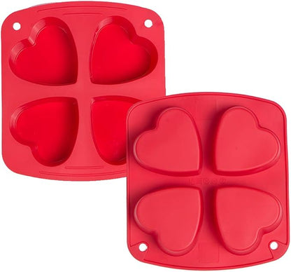 Webake Silicone Heart Mold 2.75" Heart Shaped Cake Pans, 4-Cavity Air Fryer Baking Pan Muffin Cupcake Mold for Baking, Soap, Egg Bites 2 Pack