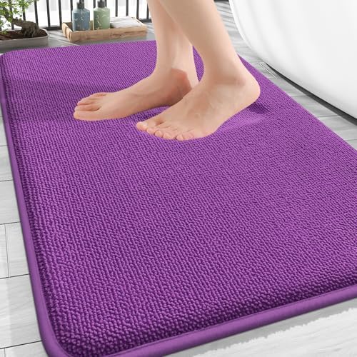 OLANLY Thick Memory Foam Bathroom Rugs 30x20, Absorbent Bath Mat, Purple