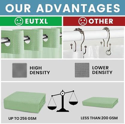 Heavyweight Waffle No Hook Shower Curtain with Liner, Mint Green, 71x74