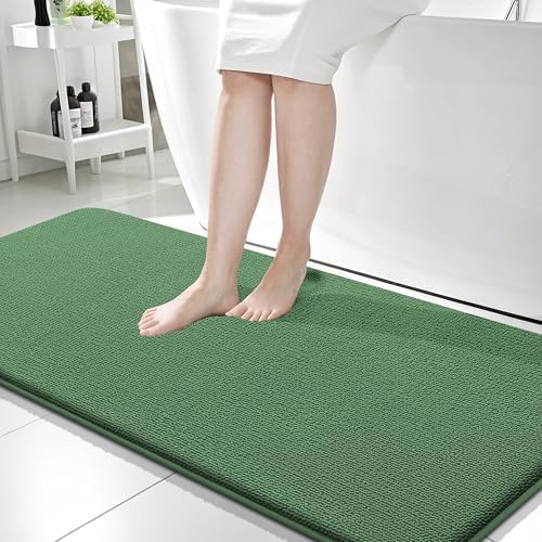 OLANLY Memory Foam Bathroom Runner Rugs 59x24, Long Bath Mats, Olive Green